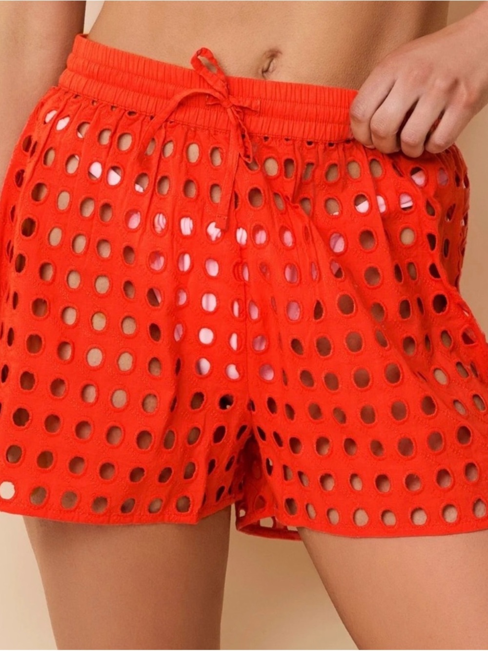 SOLID & STRIPED Orange Eyelet Drawstring Athletic Shorts